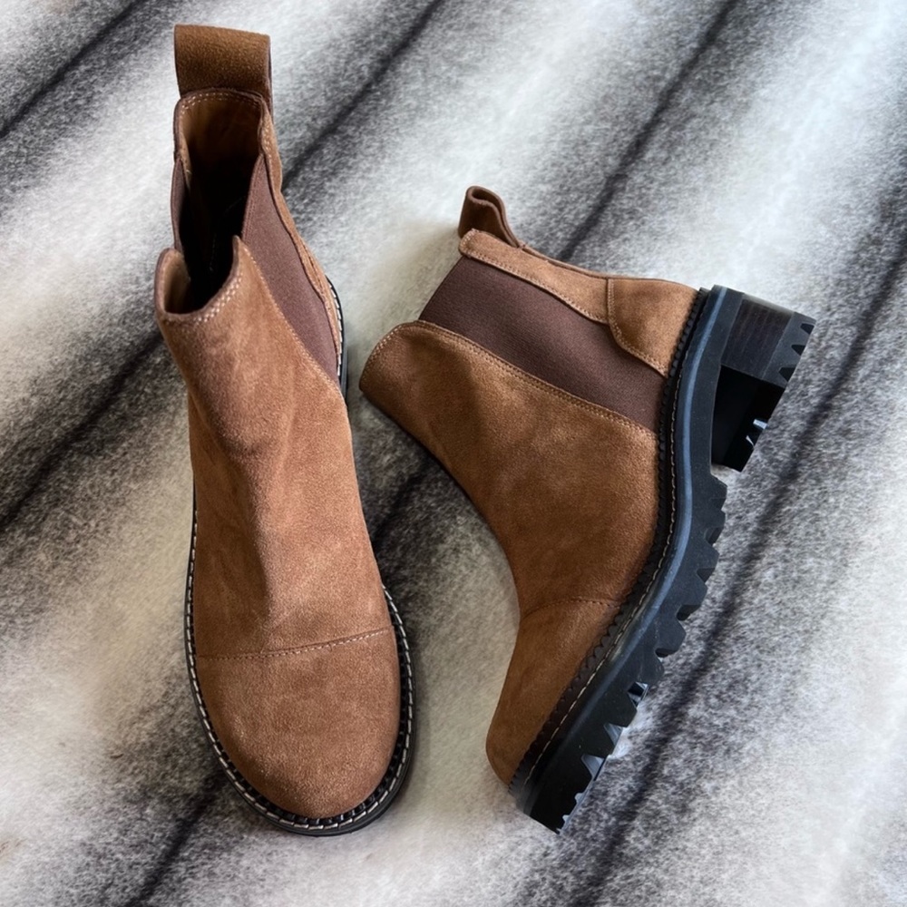 See By Chloe Mallory Tan Suede Leather Chelsea Boots SB33082A